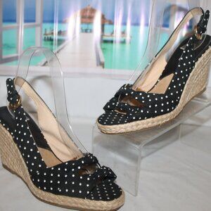 Michael Kors Polka Dot Cabana Wedge Heels Espadrille Sandals Shoes w Front Bows